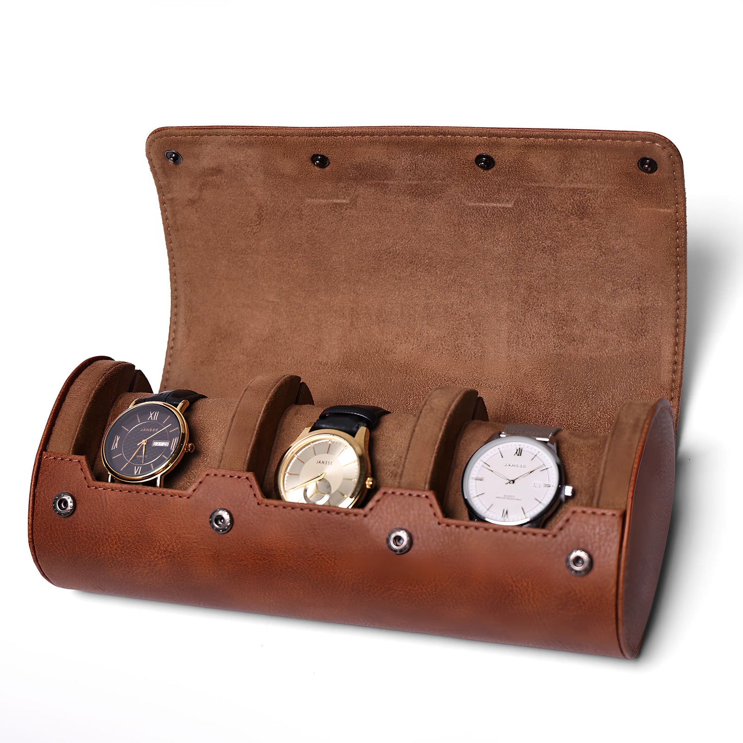 Classic Genuine Leather Watch Box - Top Grain Cowhide 3-Slot Watch Display Case