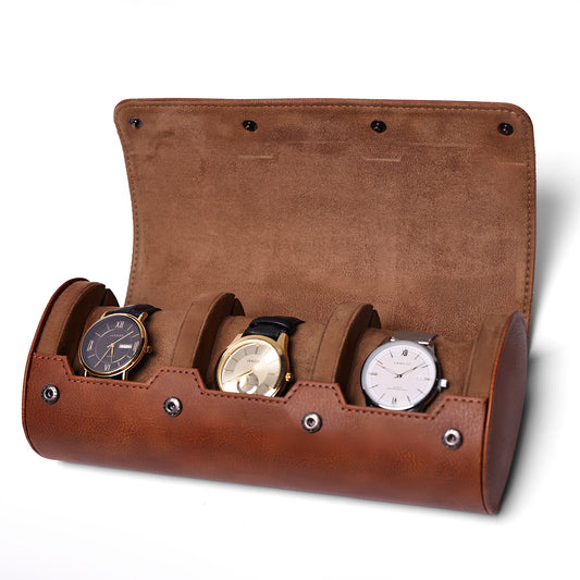 Vintage Leather Watch Storage Box - Crazy Horse Leather Portable Travel Watch Pouch