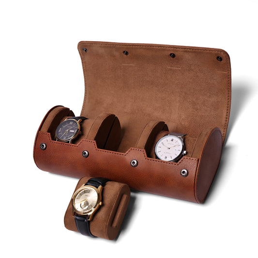 Classic Genuine Leather Watch Box - Top Grain Cowhide 3-Slot Watch Display Case