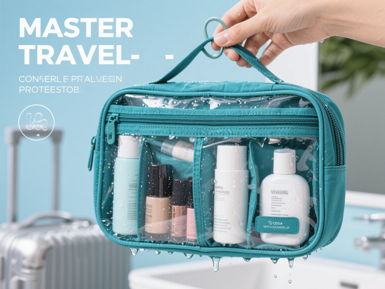 Waterproof toiletry bag with multiple compartments, transparent pockets, and hanging hook. 100% leak-proof protection for travel essentials. Compact and durable.