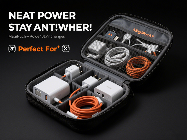 MagiPouch Organizers keep adapters, chargers, and cables tangle-free. Portable cases with compartments. Perfect for travelers and professionals. Easy access and storage.