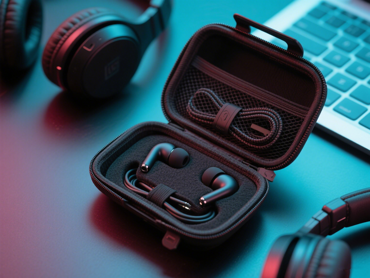 Hard-shell earbud and headphone cases with soft interior lining. Impact-resistant protection for audio gear with cable management and secure closures.