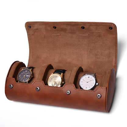 Classic Genuine Leather Watch Box - Top Grain Cowhide 3-Slot Watch Display Case