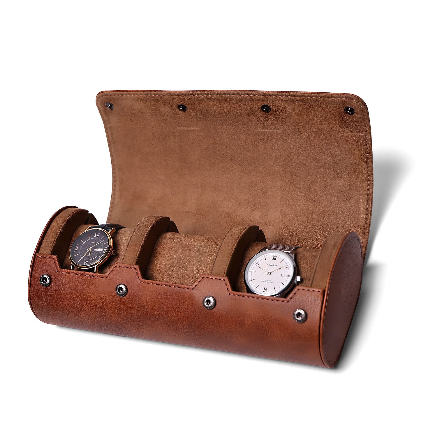 Classic Genuine Leather Watch Box - Top Grain Cowhide 3-Slot Watch Display Case