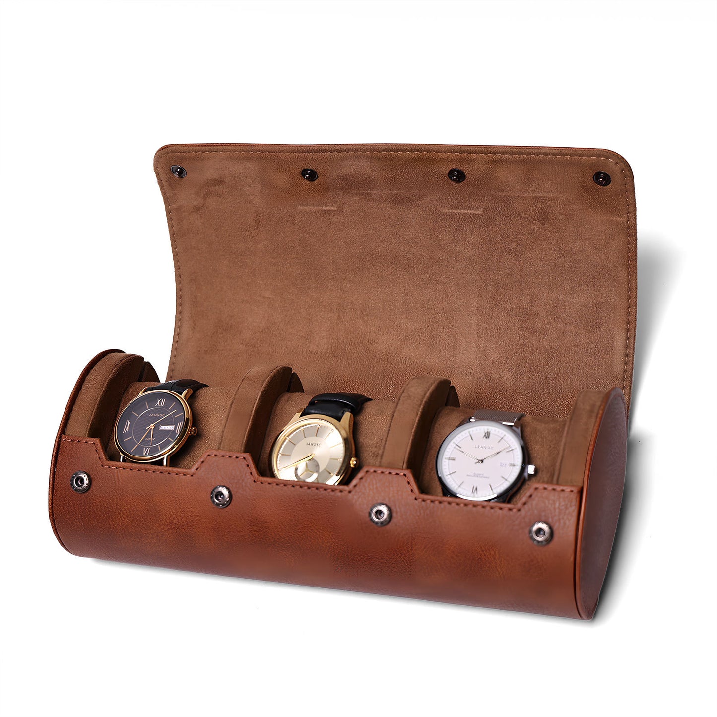Classic Genuine Leather Watch Box - Top Grain Cowhide 3-Slot Watch Display Case