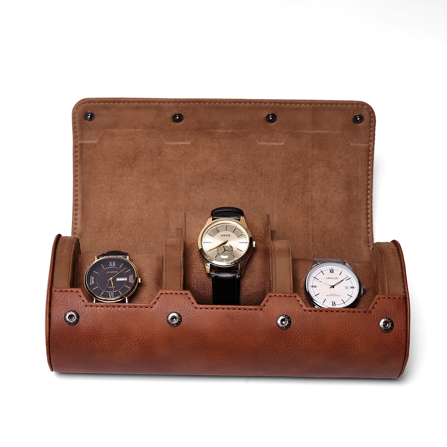 Classic Genuine Leather Watch Box - Top Grain Cowhide 3-Slot Watch Display Case