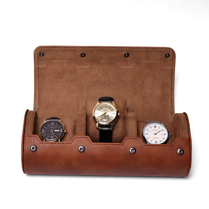 Classic Genuine Leather Watch Box - Top Grain Cowhide 3-Slot Watch Display Case