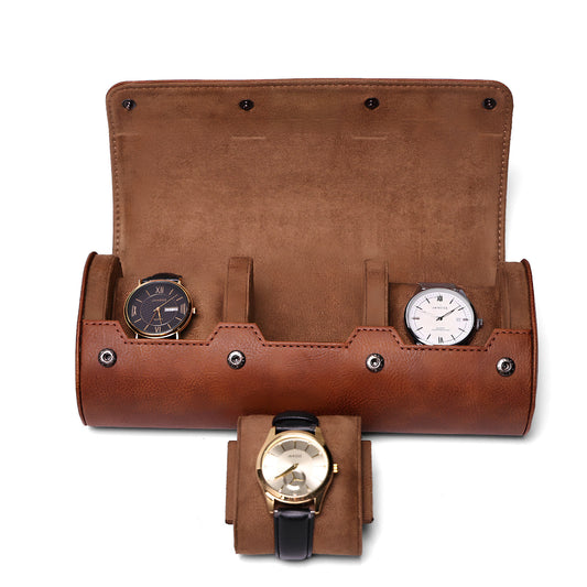 Vintage Leather Watch Storage Box - Crazy Horse Leather Portable Travel Watch Pouch